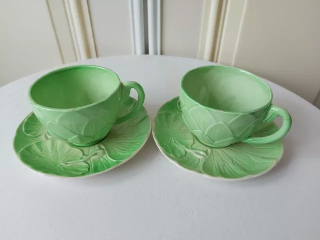 Carlton Ware - Green Lotus - Cups & Saucers x2 - Australian Design