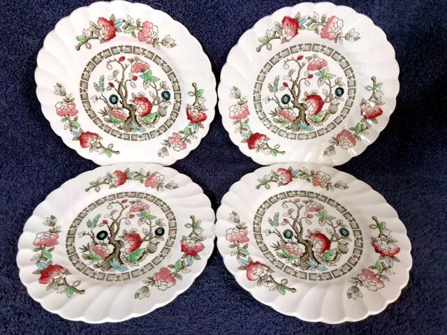 4 Vintage MYOTT Staffordshire INDIAN TREE  Bread B&B Butter 6" Plate Set ENGLAND