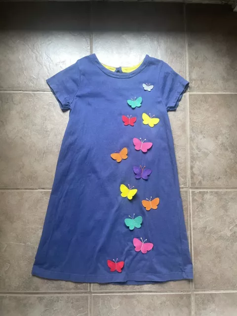 Mini Boden girls blue applique butterfly dress size 7-8 EUC