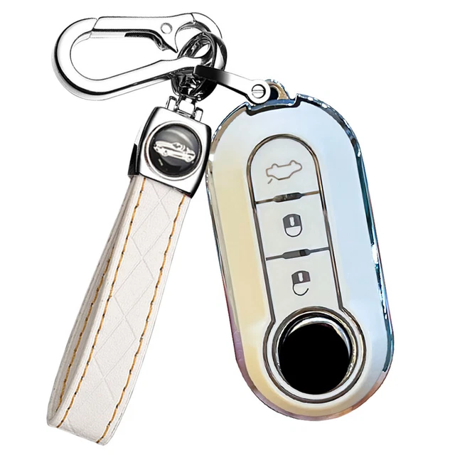For Fiat 500 Brava Panda Ducato Doblo Fob TPU Flip Key Case Cover Holder White