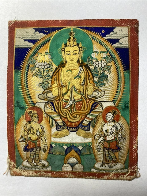 Mongolian Tibetan Buddhist miniature Tsakli Thangka painting  Mongolia 7x8cm