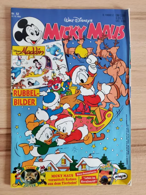Micky Maus Heft 52 1993 mit Beilage Aladdin Rubbelbilder und Sammelkarten