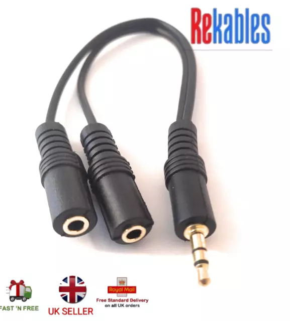 2 way audio Splitter cable male to 2 x Female 3.5mm TRS stereo AUX jack