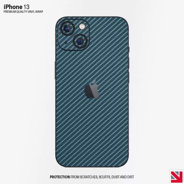 FIBRA DI CARBONIO ACCIAIO BLU iPhone 13 pelle decalcomania vinile adesivo avvolgente