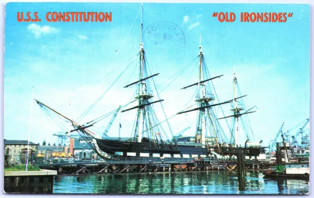 Postcard Massachusetts USS Constitution Old Ironsides Navy Yard Boston PST 69 B9