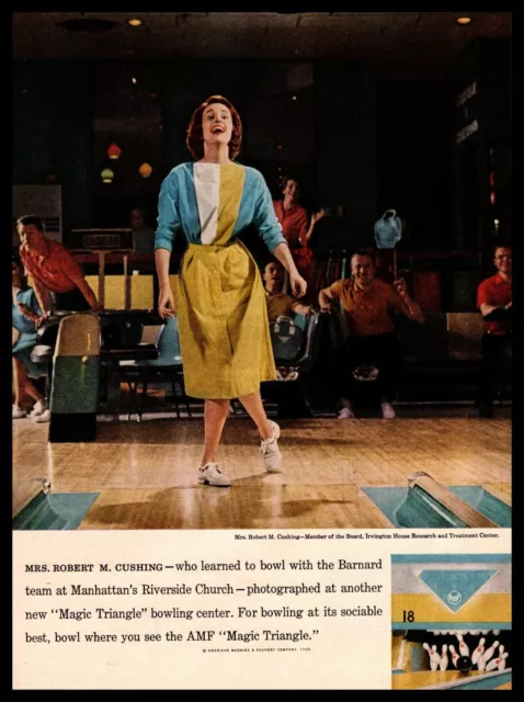 1960 AMF Mrs. Robert Cushing Barnard Bowling Manhattan Riverside Church Print Ad