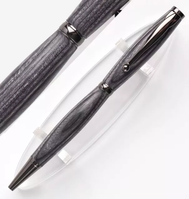 Hand Turned Ballpoint Pen, Gray & Black Color Grain, Slimline Series, Fine Point