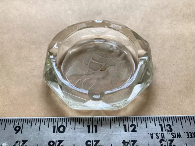 Vintage Hexagon 3” Clear Glass Ash Tray Fish Pattern on Bottom