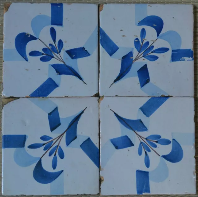 4-Tile Set Antique Spanish - Hand Painted - Century Xviii