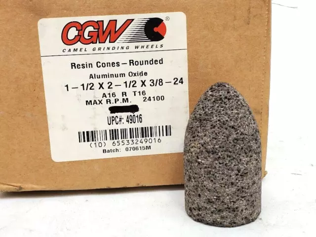 CGW 49016 T16-R A16R Resin Cone Rounded Grinding Wheel Plug 1-1/2x2 1/2x3/8-24