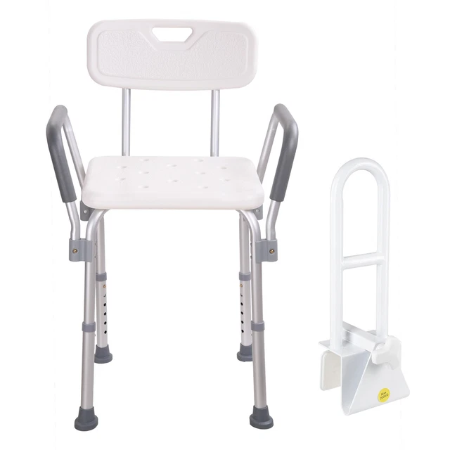 Adjustable Medical Shower Chair Bath Seat with Bathtub Grab Bar for Elderly Home