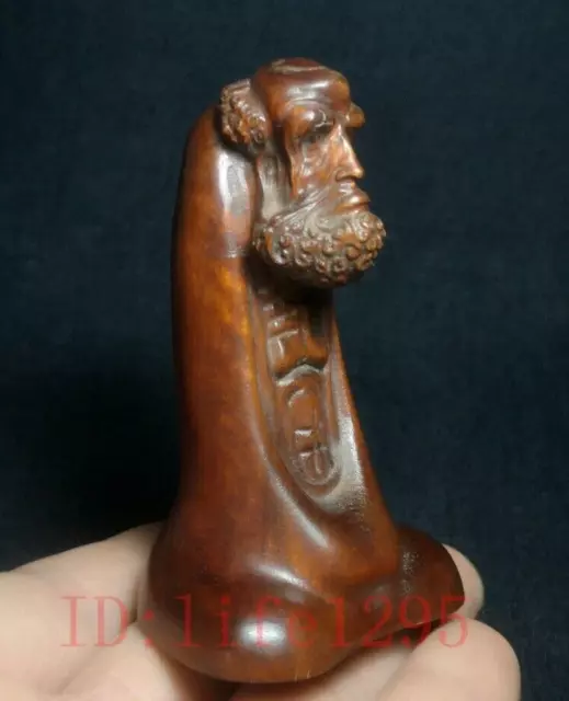 Buddha Chinese boxwood hand carved Bodhidharma Figure statue Decoration collect