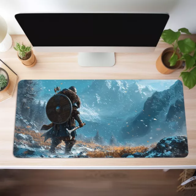 Wikinger Mauspad XXL Gaming Schreibtischunterlage Rutschfest Gamer Mousepad Groß