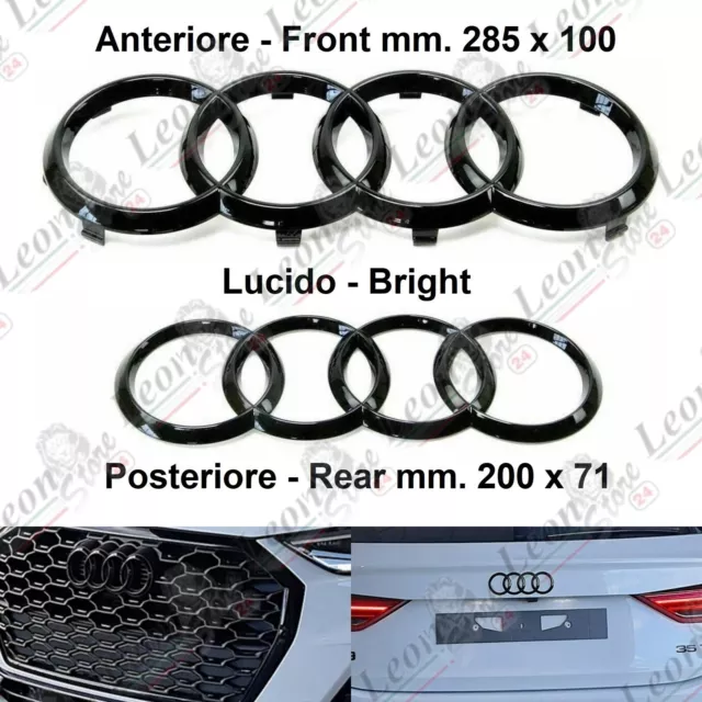 kit stemma logo anelli per Audi Anteriore e Posteriore Nero Lucido Q3 8U Q5 Q7