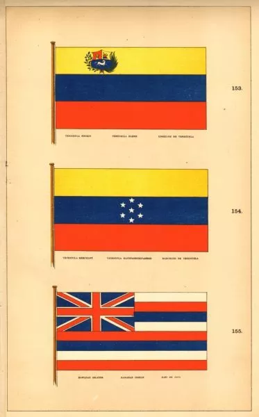 VENEZUELA/HAWAII FLAGS.  Ensign Merchant. "Hawanan" Islands. HOUNSELL 1873