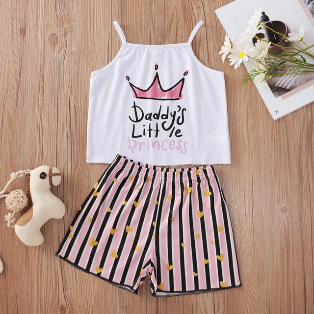 Top principessa bambine + pantaloncini pantaloni abiti set vestiti 0-8 T