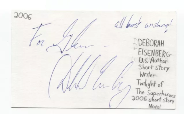 Deborah Eisenberg Signed 3x5 Index Card Autographed Signature Author Writer