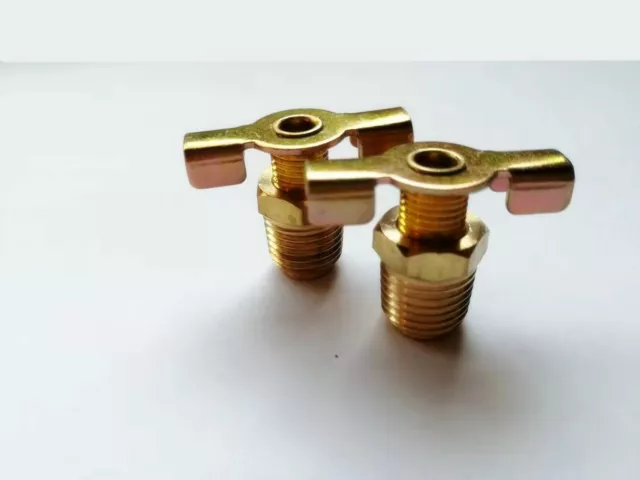 2PCS 1/4NPT Brass Petcock Drain Cock Plug Compressor Radiator Air Water Coolant