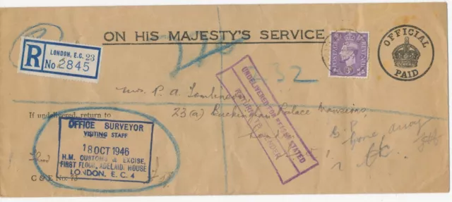 GB 18.10.1946, very fine used ON HIS MAJESTY’S SERVICE Envelope OFFICIAL PAID