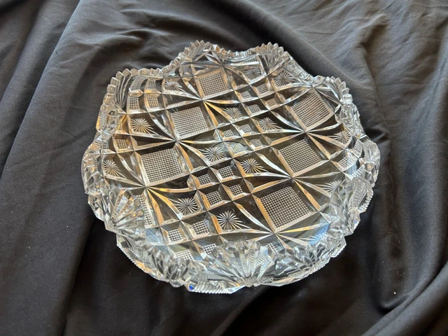 American Brilliant Cut Crystal Glass 8 inch Bowl Diamond Pattern