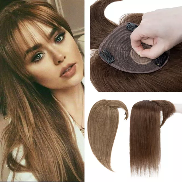 100% Remy Human Hair Topper Toupee Hairpiece Wigs Clip In Top Piece Bangs Fringe