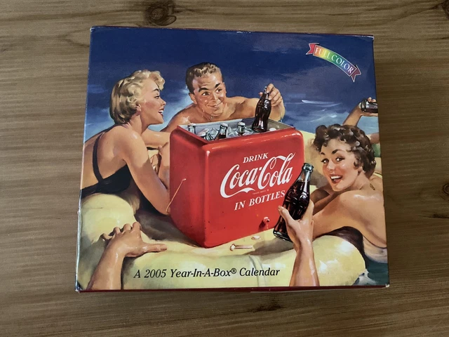 Collectible Coca-Cola 2005 Year In a Box Desk Calendar Classic Beach Art