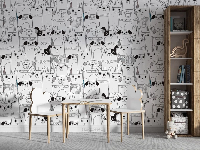 3D HAND DRAWN Black White Dog Wallpaper Wall Mural Peel and Stick