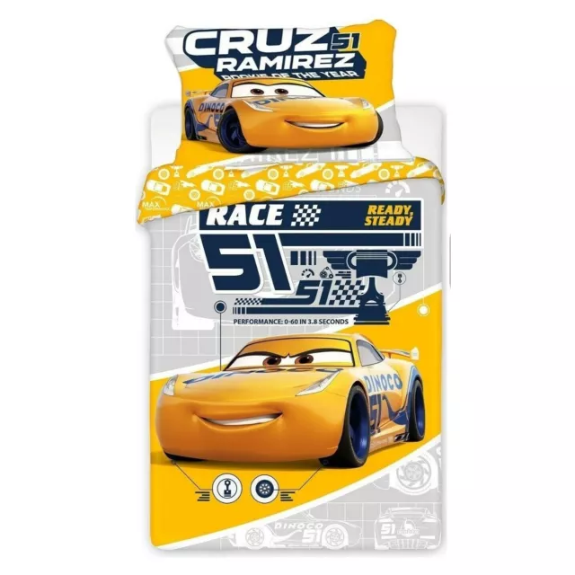 Cars Cruz 51 Set 2 Stück Einzelbett Bettbezug Kissenbezug Baumwolle Umkehrbar 3