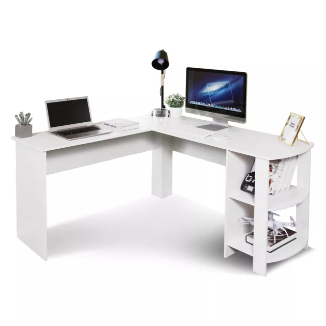Mondeer White Corner Table L-shaped Computer Desk Workstation Office Study