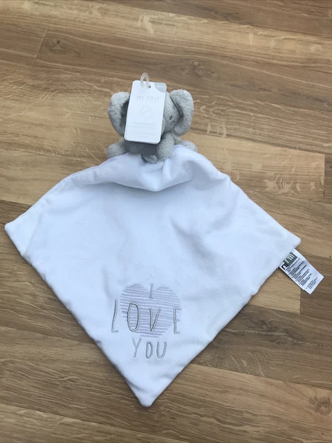 MOTHERCARE GREY WHITE Elephant I love you Comforter Blanket first