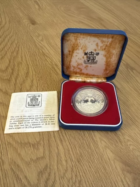 1977 Queen Elizabeth II Sterling Silver Jubilee Proof Crown Coin With Case & COA