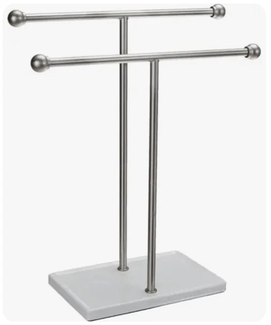 Soporte para toalla de mano y accesorios doble-T, níquel/blanco