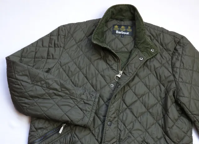 Barbour Chelsea Sportsquilt Jacket mens Quilted Coat top size L Large olive