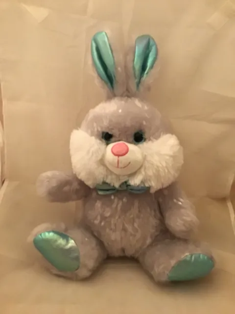 WALGREENS EASTER BUNNY RABBIT Gray Turquoise  Glitter ACCENTS  ANIMAL 13"