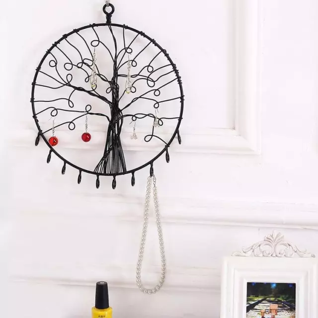 Wall Hanging Round Metal Tree Jewelry Organizer, Necklace Tower, Earring Holder