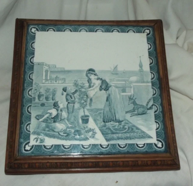 ANTIQUE VICTORIAN LARGE FRAME TILE 8" x 8"  with out frame stand
