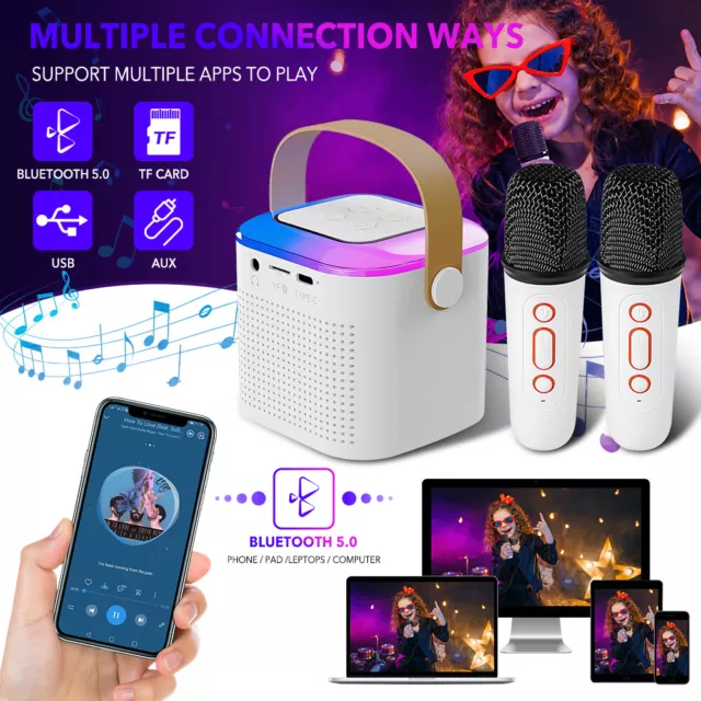 Kids Karaoke Machine Bluetooth Wireless Dual Microphone Stereo Home KTV System