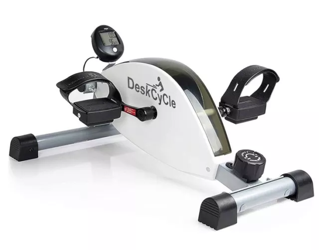 DeskCycle Under Desk Bike Pedal Exerciser with Adjustable Leg - White