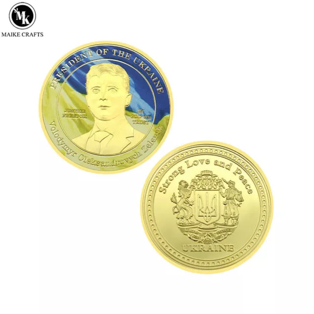 Ukrainian President Volodymyr Zelensky Challenge Gold Plated Metal Coin
