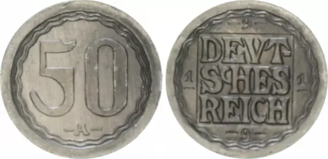 WEIMAR 50 Pfennig 1919 A Gestaltungsprobe zu J.301 Aluminium vz
