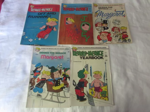 5 VTG Dennis The Menace & Margaret color COMIC BOOKS 1971+Hank Ketcham Fawcett