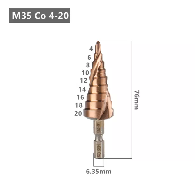 1PC Drill Bit Set Titanium Nitride Coated Steel Step Quick Change 1/4 Shank HSS 3