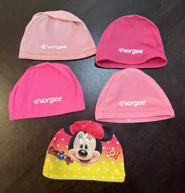 5x Vorgee girls swimming cap swim hat kids fabric nylon junior pink Minnie Mouse