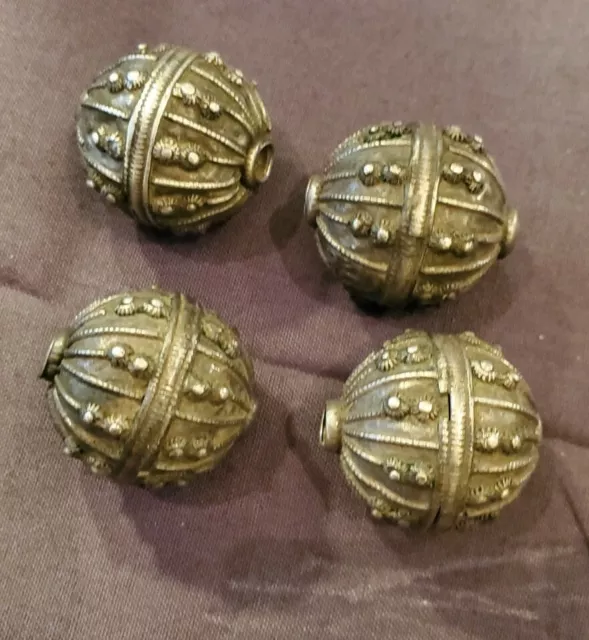 Old silver star burst granulation hallmarked Globe beads from Yemen circa 1930s