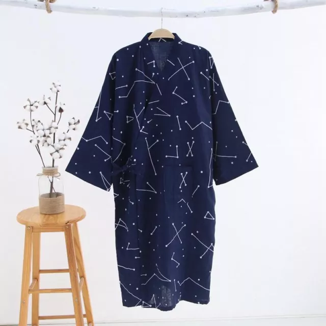 Uomo Kimono Pigiama Accappatoio Mussolina Cotone Giapponese Geometry Stampa