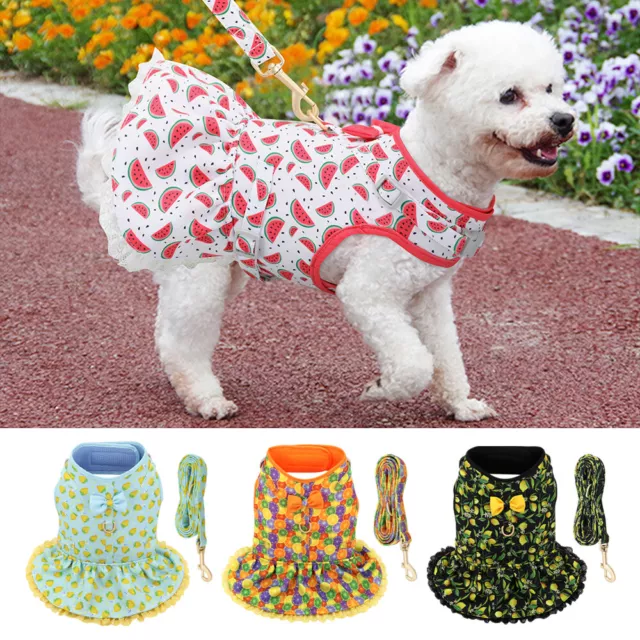 Cute Dog Cat Harness and Leash Fancy Floral Mesh Vest Dress Girl Bow Ties Jacket
