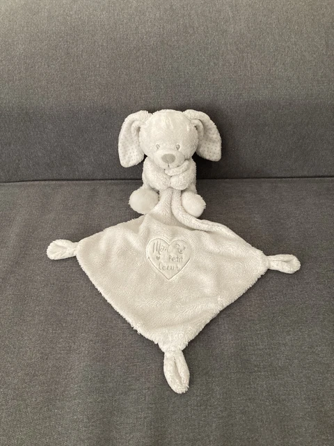Doudou lapin blanc gris pois mouchoir Mon petit coeur POMMETTE