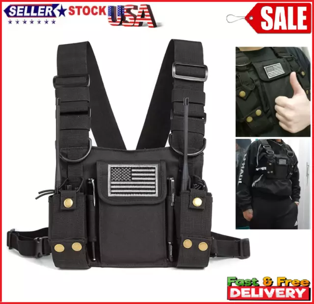 Radio Shoulder Holster Chest Harness Holder Vest Front Pouch 2-Way Walkie Talkie
