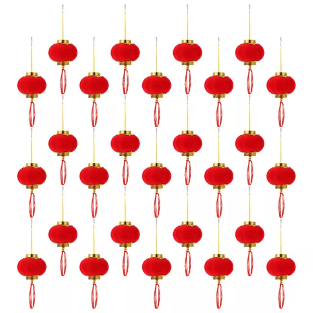 32 Pcs Small Lantern Flocking Mini Red Chinese Knot Pendant New Year