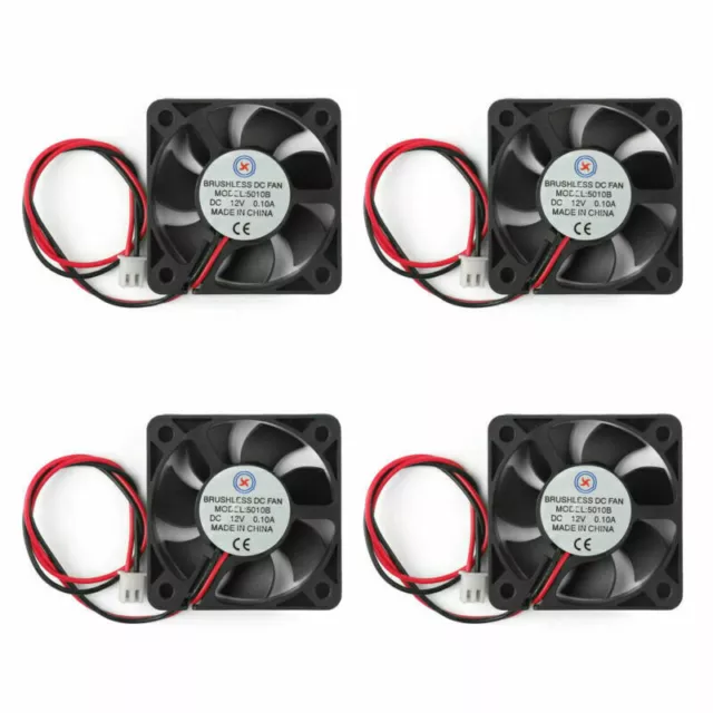 4Pcs 50mm x 10mm 5010B DC 12V 0.1A 2 Pin Brushless Cooling Fan Ball Bearing UN` 2